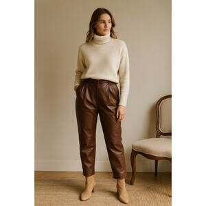 Donna Lepure' Vintage Brown Leather Pants High Waist Tapered Quiet Luxury Rare